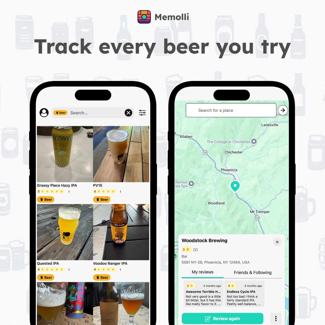 Memolli: private beer journal app to track and review every beer