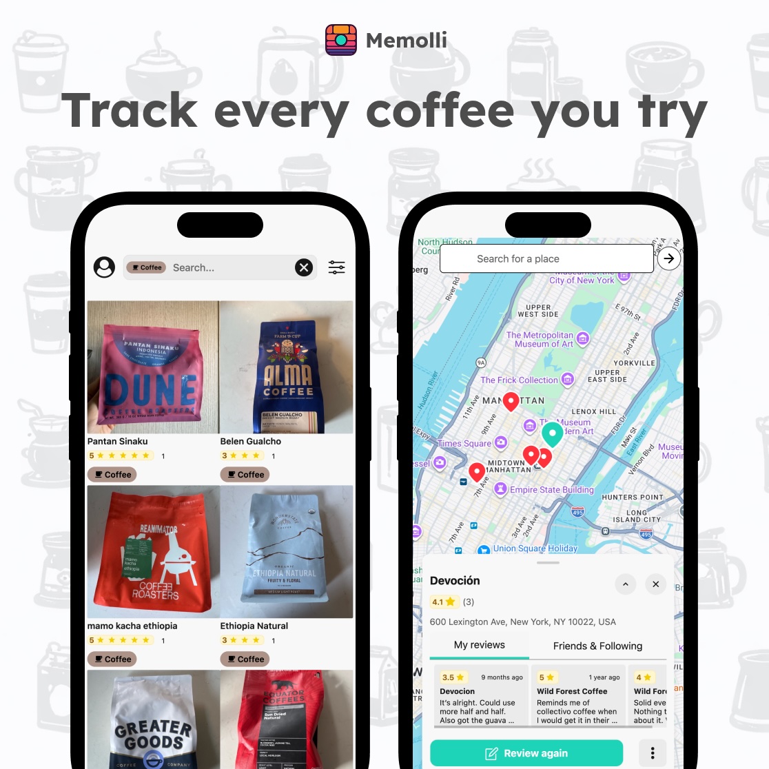 Memolli: coffee journal app to track and remember every brew