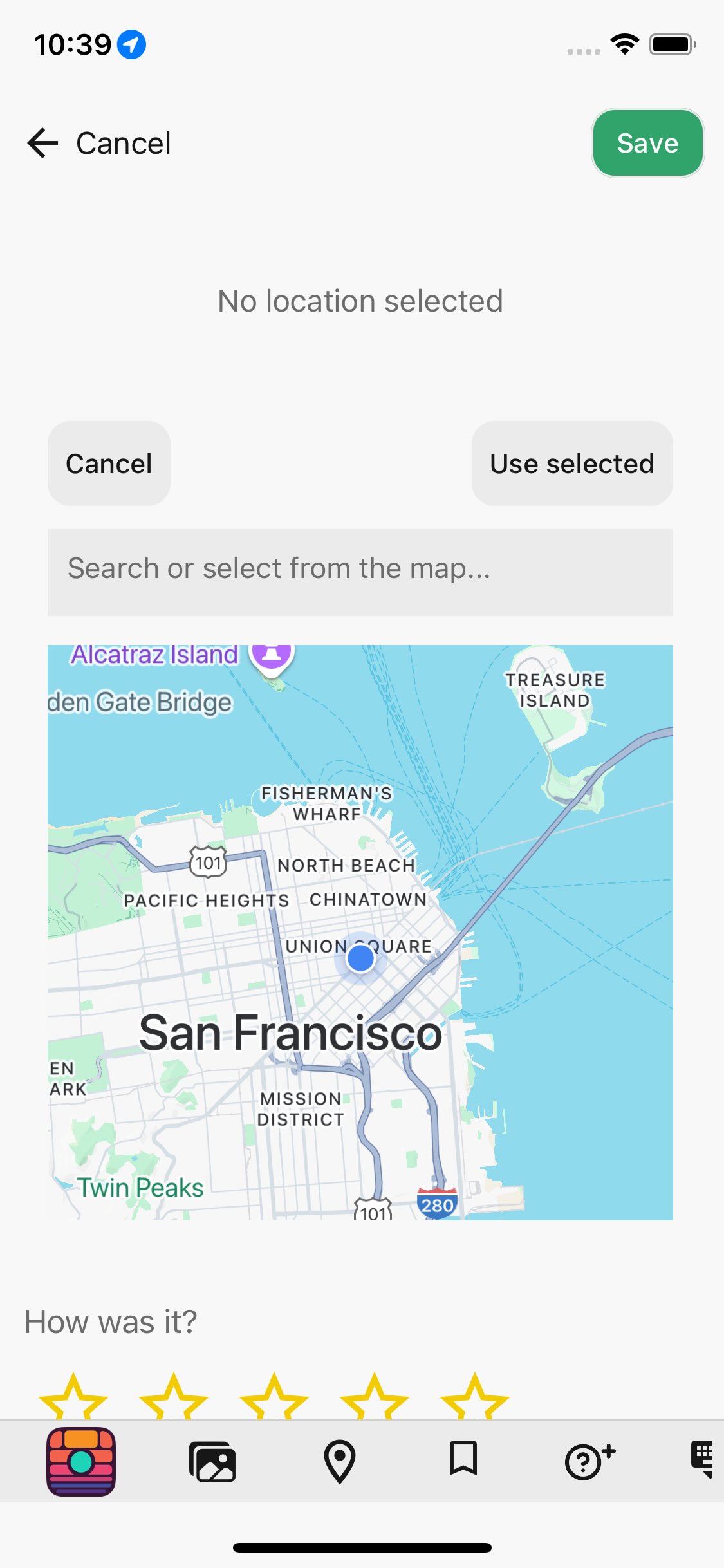 Record the restaurant, cafe, or location